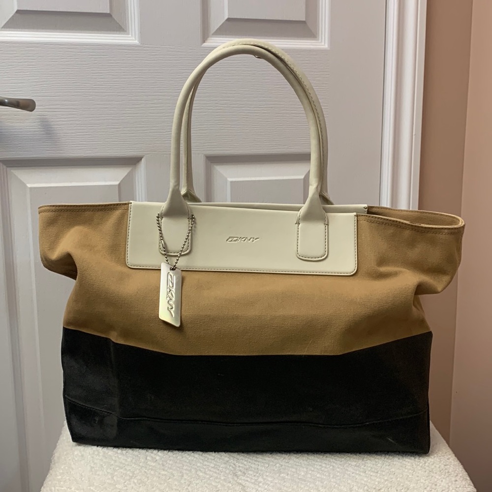 Large DKNY tote in black/tan/cream